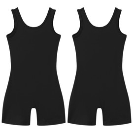 2 Pack Skinny Gymnastics Leotards For Toddler Girls Scoop Neck With Shorts, Little Kids Buttery Soft Dance Athletic Unitards Biketards Black