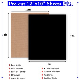 XSEINO HTV Heat Transfer Vinyl Sheets:13Pack 12" x 10" Black Iron on Vinyl for T-Shirt,Black Heat Transfer Vinyl for Cricut,Silhouette Cameo or Heat Press Machine(1 Sheet Teflon Included)