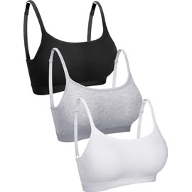 3 piezas mini brasier camisola acolchado brasier sin mangas brasier deportivo para mujer con correas, Negro, blanco, gris, S
