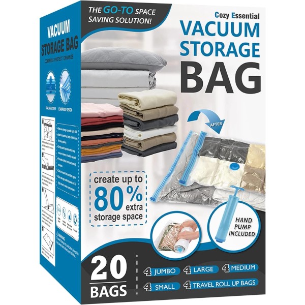Cozy Essential 20 Pack Vacuum Storage Bags, Space Saver Bags