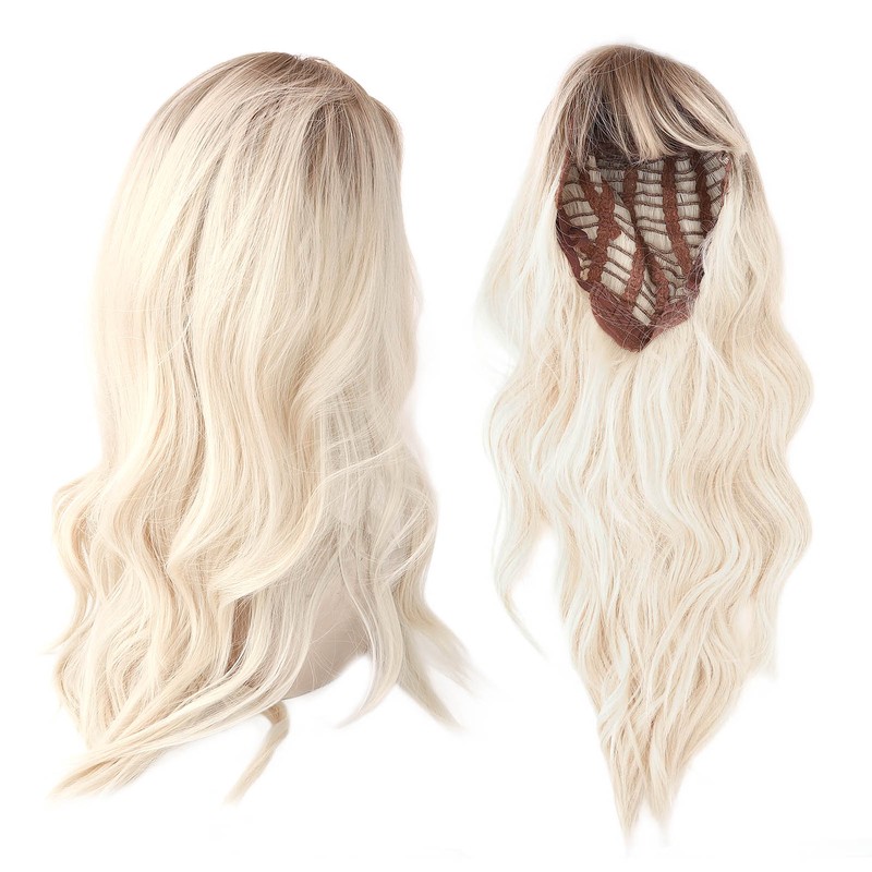 Gradient Blonde Brown Long Curly Wig Women Heat Resistant Synthetic