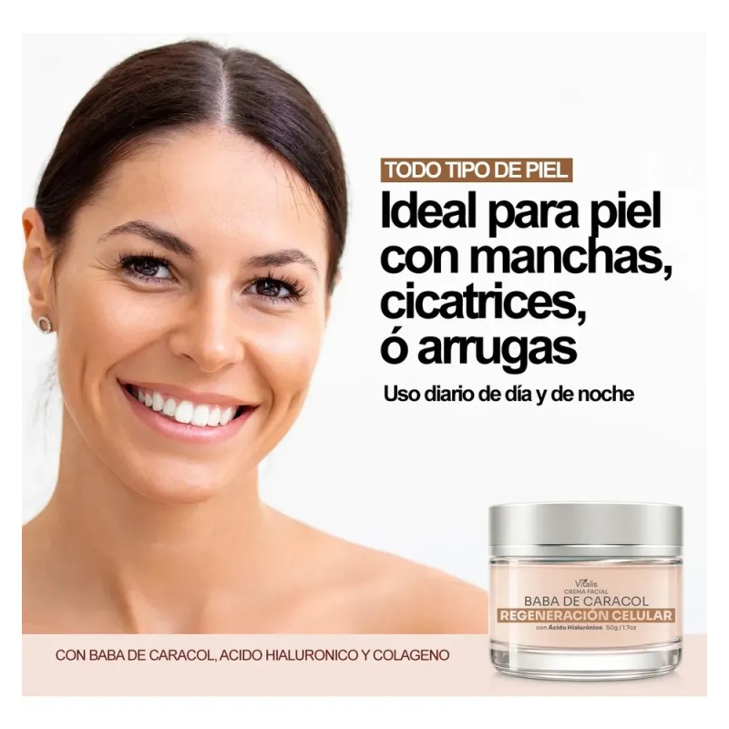 Crema Facial Baba de Caracol Vitalis Antiarrugas y Antimanchas 50ml