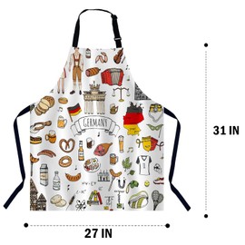 BGBDEIA German Landmarks and Food Apron for Women Men, Adjustable Apron Cooking Kitchen Chef Apron for Home Kitchen, Baking Gardening BBQ, Coffee House, Restaurant