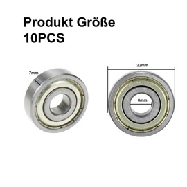 ANBOO Pack of 10 608ZZ Ball Bearings, 8 x 22 x 7 mm, Stainless Steel Deep Groove Ball Bearings, Double Sealed, High Speed Bearings for Skateboards, Scooters, Power Tools, Engines