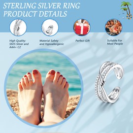 Kakonia Toe Ring, 925 Sterling Silver Toe Ring for Women, Adjustable Toe Ring, Beach Band Ring, Nail Rings, Daisy Flower CZ Cross, Opal Twist Knot Toe Rings Cuff, Open Foot Jewellery, Gemstone, Cubic