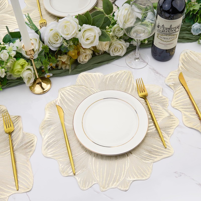 Gold Placemats Set of 6 Metallic Round Placemats Vinyl Table