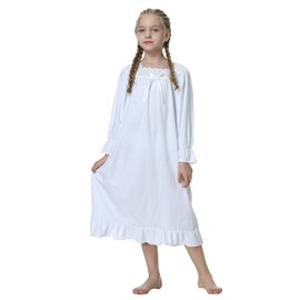 PUFSUNJJ Lovely Girls Princess Nightgown Soft Cotton Sleepwear Kids 3-12 Years Off-White