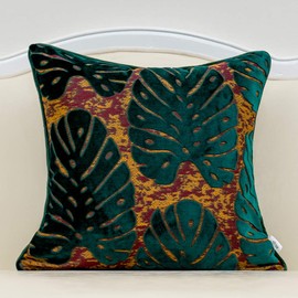 Alerfa Funda de cojín de terciopelo con diseño de hojas cuadradas de 18 x 18 pulgadas, funda de cojín lumbar moderna de lujo para sofá, sala de estar, recámara, coche, verde azulado