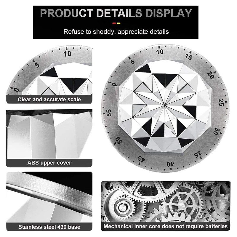 Binnan Kitchen Timer Egg Timer Stainless Steel Timer Mechanical Digital