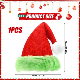 Santa Hats Grinch Christmas Santa Hat Unisex Red Green Thickened Velvet Comfort Plush Santa Hat Christmas Classic Hat Xmas Cap Santa Cap New Year Festive Holiday Costume Party for Adults Kids Teenage