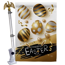 Golden Eggs Party House Flag Eagle Set Springtime Easter Happy Bunny Egg Christian Season Holiday Small Decorative Gift Yard Banner Made In USA 28 X 40