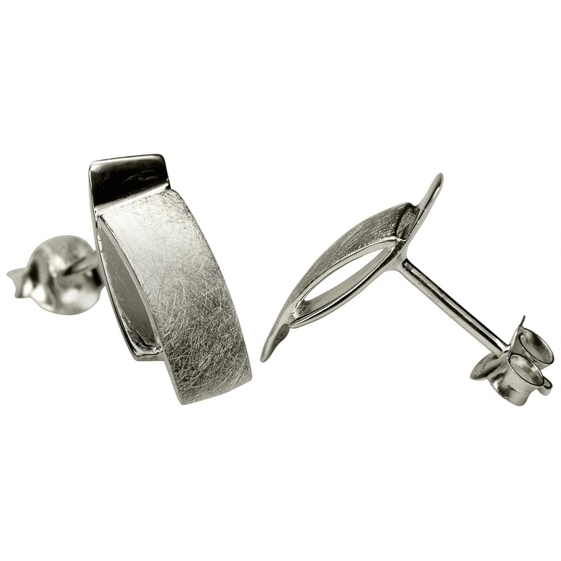 SILBERMOOS Stud Earrings Rectangular Brushed Shiny Sterling Silver 925 Earrings