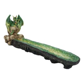 Ebros Green Dragon on Skull Stick Incense Burner 10.75" Length Functional Decor