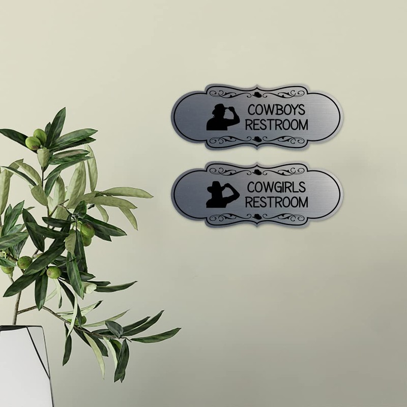 Designer Cowgirls and Cowboys Novelty Restroom Signs, Set of 2