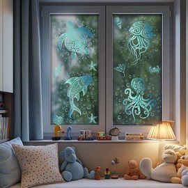 ANATTASOUL Stickers Window, Double Sided Octopus and Turtle Window Clings, PVC Static Window Stickers, Anti-Collision Glass Window Doors Stickers for Office School Home Party Decoration
