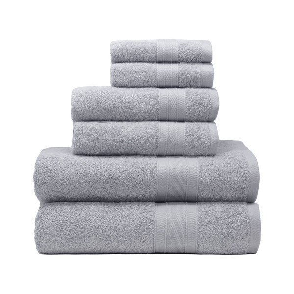 TRIDENT 6 Piece Bath Towels Set for Bathroom - 2 Bath Towel, 2 Hand Towel, 2 Washcloth 100% Cotton Soft and Plush Highly Absorbent, Soft Towel for Hotel & Spa - Silver Grey