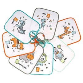 Ti TIN Pack of 7 Baberos Impermeables para Bebé 73% Algodón - 27% Polyester Forro Vinilo | Lote de 7 Baberos con Cintas para Bebés de 6 a 18 Meses, 23 x 27 cm, Printed