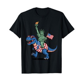 4th of July Dinosaur Statue of Liberty Toddler American Flag T-Shirt