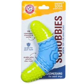 Arm & Hammer for Pets Scrubbies Boomerang Chew Toy for Adult Dogs Infused with Baking Soda - Durable Teething Toy with Unique Shape for Fetch & Chew - Interactive Dental Chew Toy for Dogs