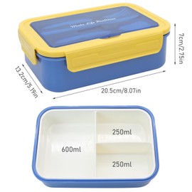 OVBOVA Lunch Box, Bento Boxes, Children's Lunch Box with 3 Compartments, 1100 ml, Leak-Proof Lunch Box, Bento Box Lunch Boxes with Cutlery Set, Food Box, Lunch Box, Breakfast Box for Children and