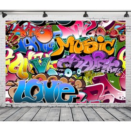 BELECO 2.1 x 1.5 m Fabric Graffiti Background, 80s 90s Hip Hop Theme Party Decorations Background, Graffiti Hip Hop Background, Urban Street Art Graffiti Birthday Party Decoration