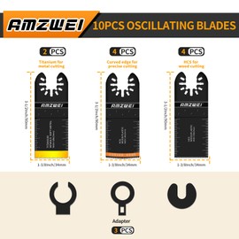 AMZWEI 10PCS Oscillating Tool Blades, 3 Types Titanium & HCS Oscillating Saw Blades for Metal, Wood, Plastic, Quick Release Oscillating Tool Blades Compatible with Dewalt Bosch Milwaukee Ryobi