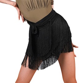 SEAUR Women's Dance Skirt Latin Tango Belly Dance Hip Scarf Fringe Skirt Rumba Cha Cha Samba Ballroom Dance Dress, Black (two layers + short)