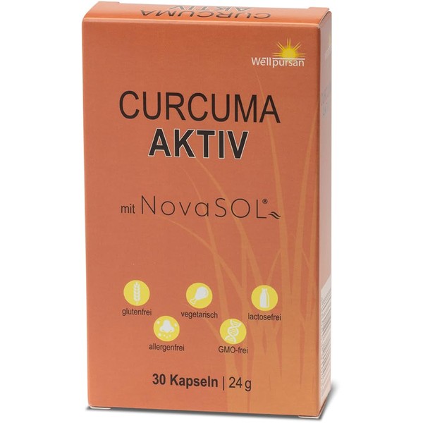 Wellpursan Curcuma Active Capsules, 30 Capsules, with Curcuma, Vitamin E. Vitamin D3, 185x Higher Bioavailability Thanks to NovaSOL Curcumin