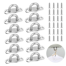 Qaum Pad Eye Plate 12 Pcs Stainless Steel Heavy Duty U-Shaped Suspension Ceiling Hook U Shape Staple Ring Hardware Hooks with 2 Holes & Screws for Wall Ceilings Hanging Marine