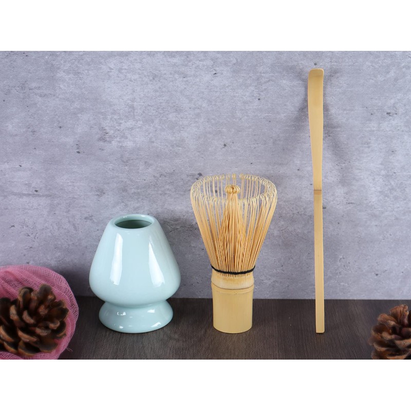 Matcha Tea Set Bamboo Matcha Whisk, Ceramic Whisk Holder, Tea Scoop,