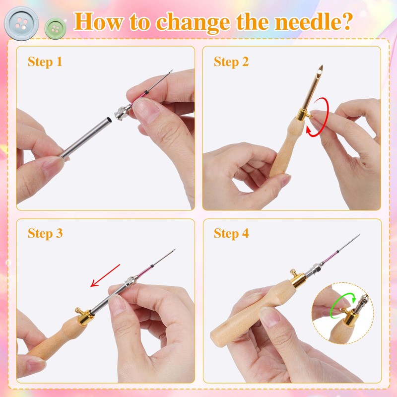 JSRQT 10Pcs Punch Needles Kit with Wooden Handles,Adjustable Punch Needle
