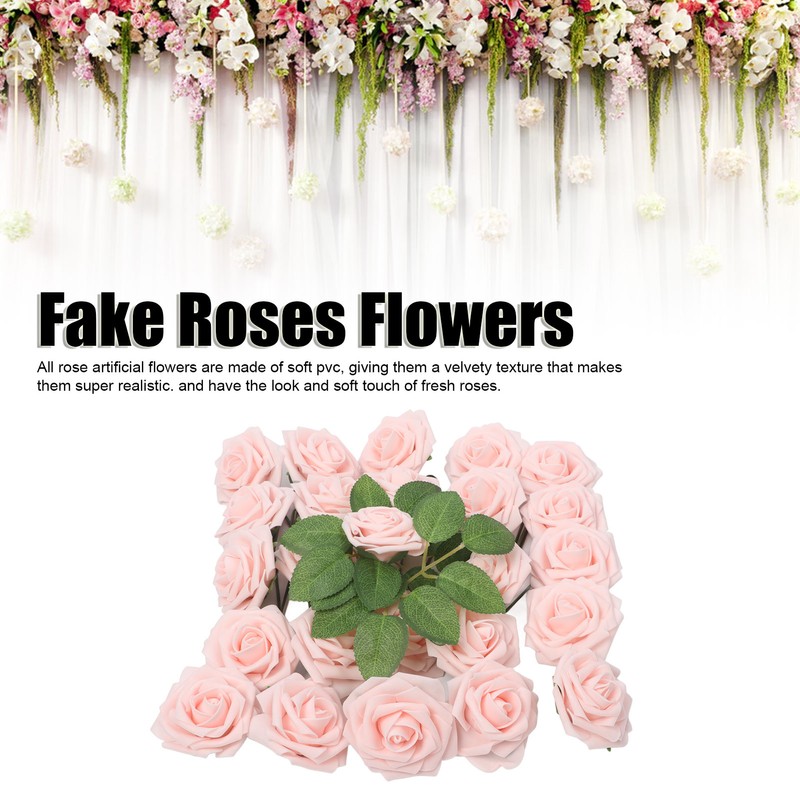 25pcs Artificial Roses Light Pink Fake Bulks Box for DIY