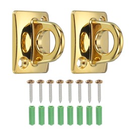 sourcing map Rope Stanchion Wall Plate Hook, 2 Pack Large Loop Wall Plate Hanging Circle Hook Metal Post Queue Line Barrier Hook for Openings Movie Theaters, Gold