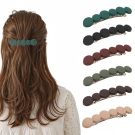 6 Pcs French Design Matte Hair Barrette, Vintage Automatic Clamp Hair Clip Set for Women and Girls, Colorful Slide Barrettes (Six Colors), Hair Accessories for Fine to Thick Hair (9cm)