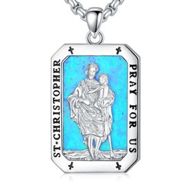 MONGAS St Christopher Necklace Mens Sterling Silver St Christopher Pendant Amulet Necklace Religious Jewelry for Men Father
