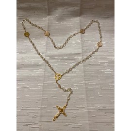 Vintage Father Forgive Them Faceted aurora borealis Crystal Bead Rosary 23.5"