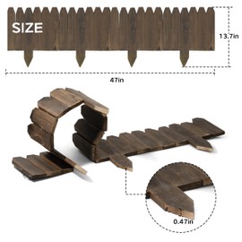 Wood Fence Border for Garden Beds – 9.8" H x 47" L Wooden Landscape Edging Panels, Rustic Decorative Outdoor Divider for Lawn, Path, and Yard Design