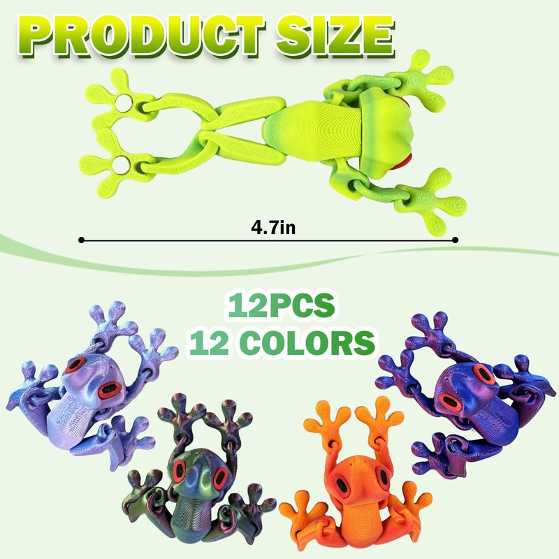 16 Pcs 3D Printed Frog Fridge Magnets, Articulated Movable Joints