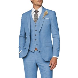 Wangyue Men's 3-Piece Suit - Dusty Blue Tuxedo for Dinner Party, Wedding & Formal Events, L