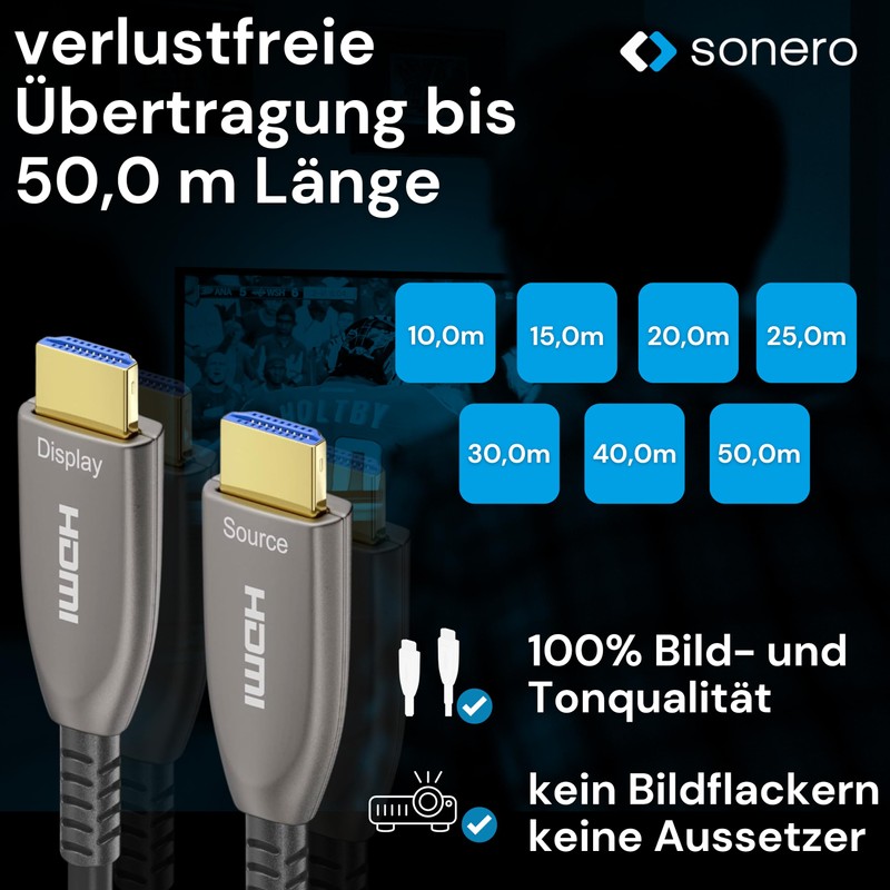Sonero® 8K-HDMI 2.1 Kabel, Glasfaser-Hybrid-Kabel, Auflösung bis 8K 60 Hz