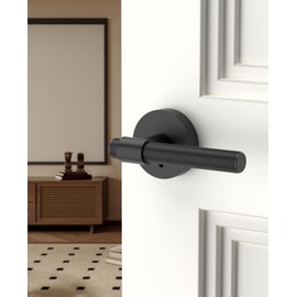 Asidrama 4 Pack Privacy Black Knurled Door Handles, Door Lever with Door Knobs Indoor for Bedroom or Bathroom, Heavy Duty Matter Black Door Handles Interior with Locks for Left Right Sided Doors