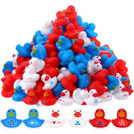DEEKIN 100 Pcs Patriotic Rubber Duck Bulk 1.57 Inch 4th of July Float Rubber Ducks Independence Day Small Shower Star Rubber Duck for Memorial Day Baby Shower Summer Party(Patriotic)