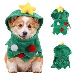 Dog Christmas Outfit Dog Elf Costume Christmas Tree Dog Costume Green Puppy Clothes with Hat for Pet Funny Dress Up