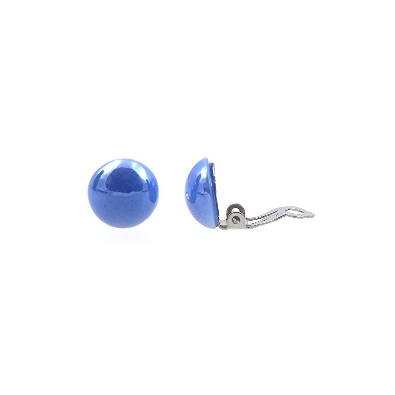 Cornflower blue pearlised glass dome clip on earrings