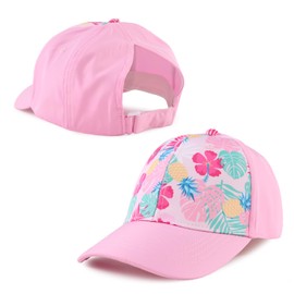 Zsedrut Toddler Girl Baseball Cap Kids Adjustable Ponytail Sun Hat Baby Lightweight Trucker Hats (Pink Floral)