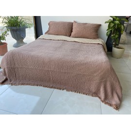 Muslin Blanket 100% Cotton, 4 Layers Bedspread, Soft Turkish Cotton Muslin Bed Cover, Reversible Coverlet, Brown (Standard Two Pillowcases 20x30 (50x70cm))