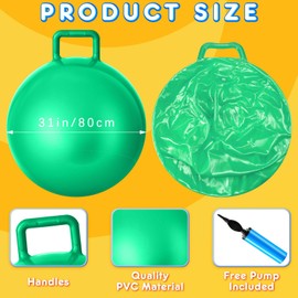 Lewtemi 2 Pcs 31 Inch Big Hopper Ball Jumping Hopping Inflatable Bouncing Ball with Handle and Air Pump for Adults Carnival Outdoor Sports Game(Blue, Green)
