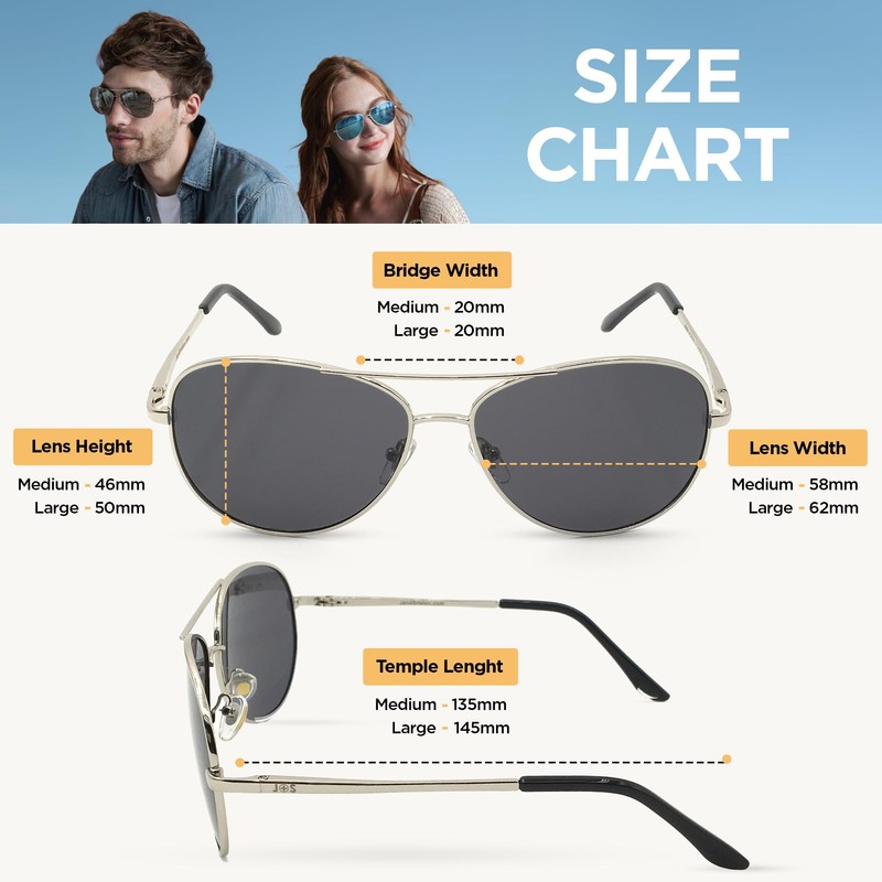 J+S Premium Military Style Classic Aviator Sunglasses, Polarized, 100% UV
