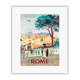 Rome, Italy - St. Peters Basilica - Vintage Airline Travel Poster by Yves Brayer c.1949 - Fine Art Rolled Canvas Print 11in x 14in