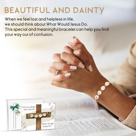 GIFTGET WWJD Bracelet for Women and Teen Girls - Adjustable Gold-Plated Dainty Bracelet w/White Freshwater Shell Beads – 'What Would Jesus Do' - Religious Christian Gift in a Gift Box